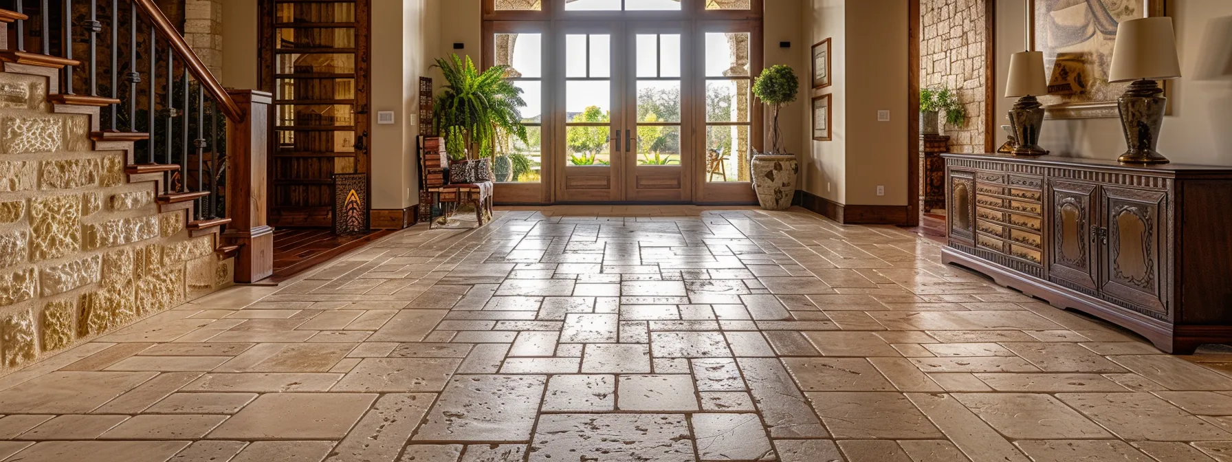 a beautifully tiled floor in a stylish hill country home.