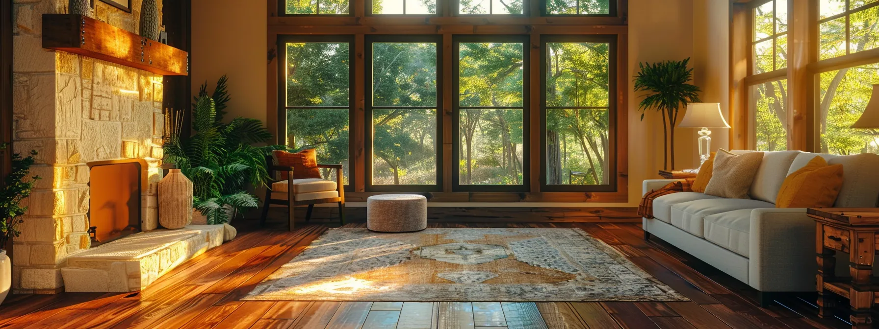 a cozy living room with elegant hardwood flooring in a hill country home.