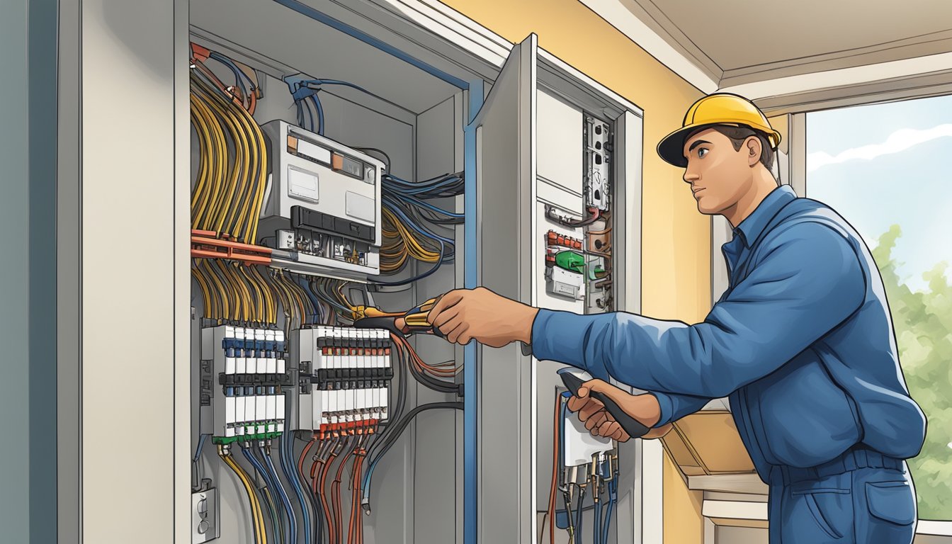 An electrician installing and upgrading key electrical systems in a residential setting