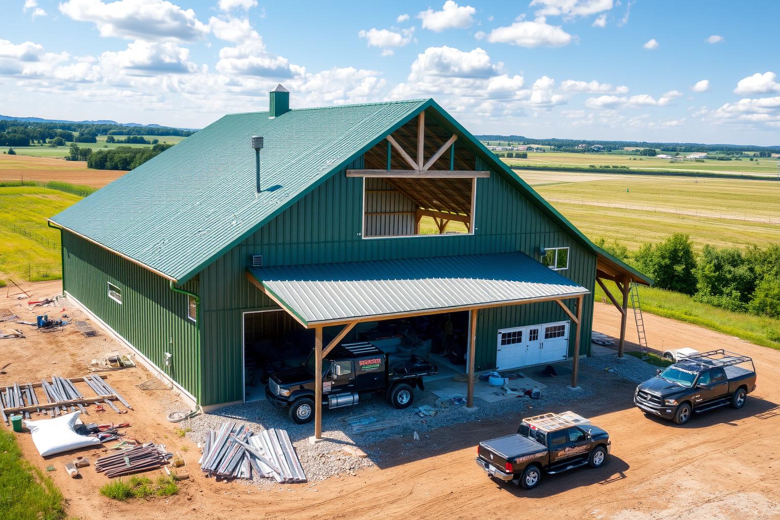Large Green Steel Barn