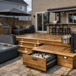 A deck featuring multiple functional add-ons and enhancements for rural renovations